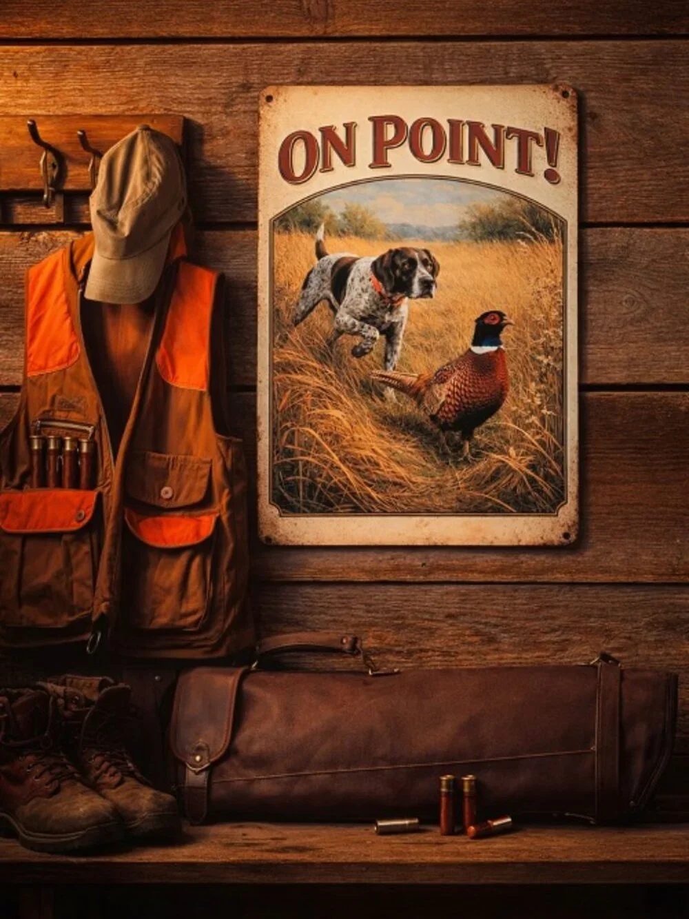 Hunting Dog “On Point” Metal Sign 8x12 GSP Pointer Pheasant Cabin Wall Decor